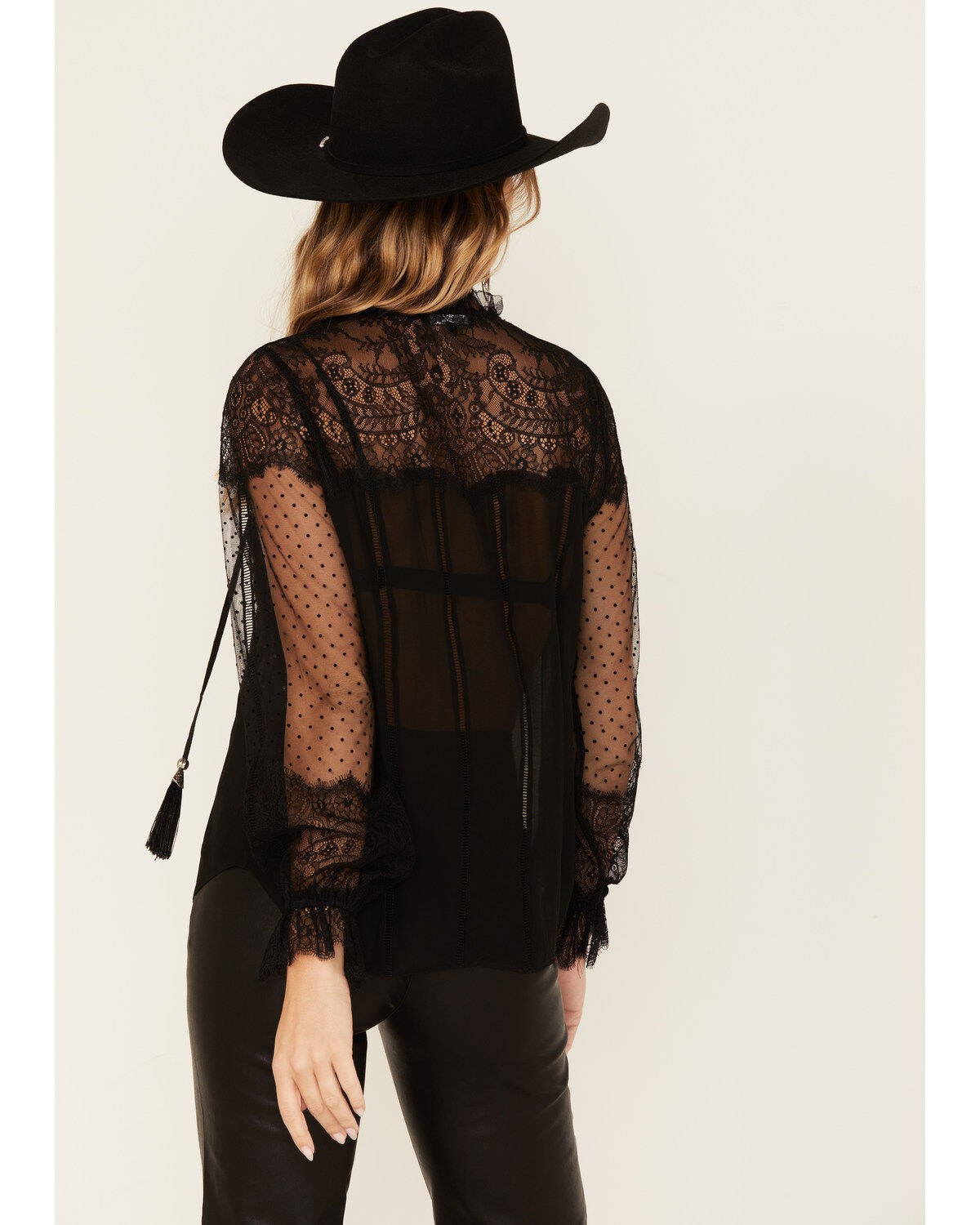 Image #4 - Wonderwest Women's Lace Sheer Sleeve Button Blouse, , hi-res