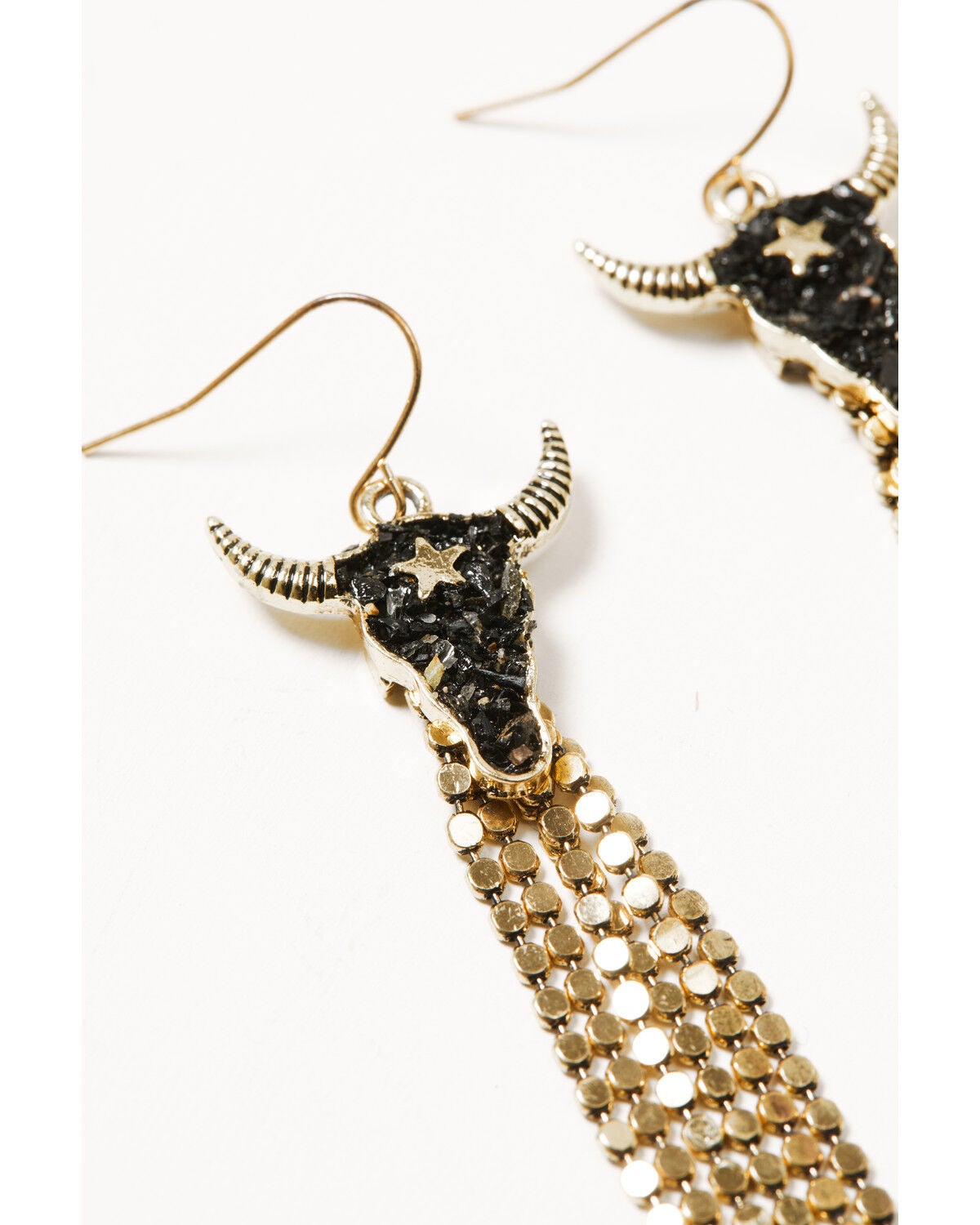 Image #2 - Shyanne Women's Steerhead Fringe Earrings, Gold, hi-res