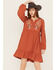 Image #1 - Jolt Women's Embroidered Gauze Mini Dress, Rust Copper, hi-res