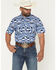 Image #1 - Rock & Roll Denim Men's Southwestern Print Short Sleeve Snap Stretch Western Shirt, Blue, hi-res