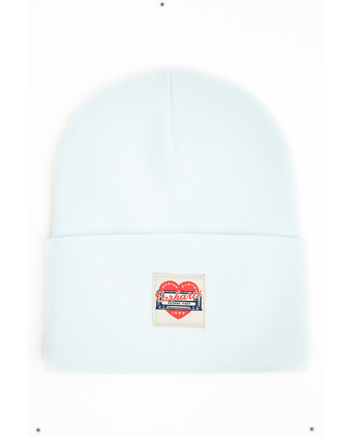 Image #1 - Carhartt Knit Cuffed Logo Heart Patch Beanie, Light Blue, hi-res