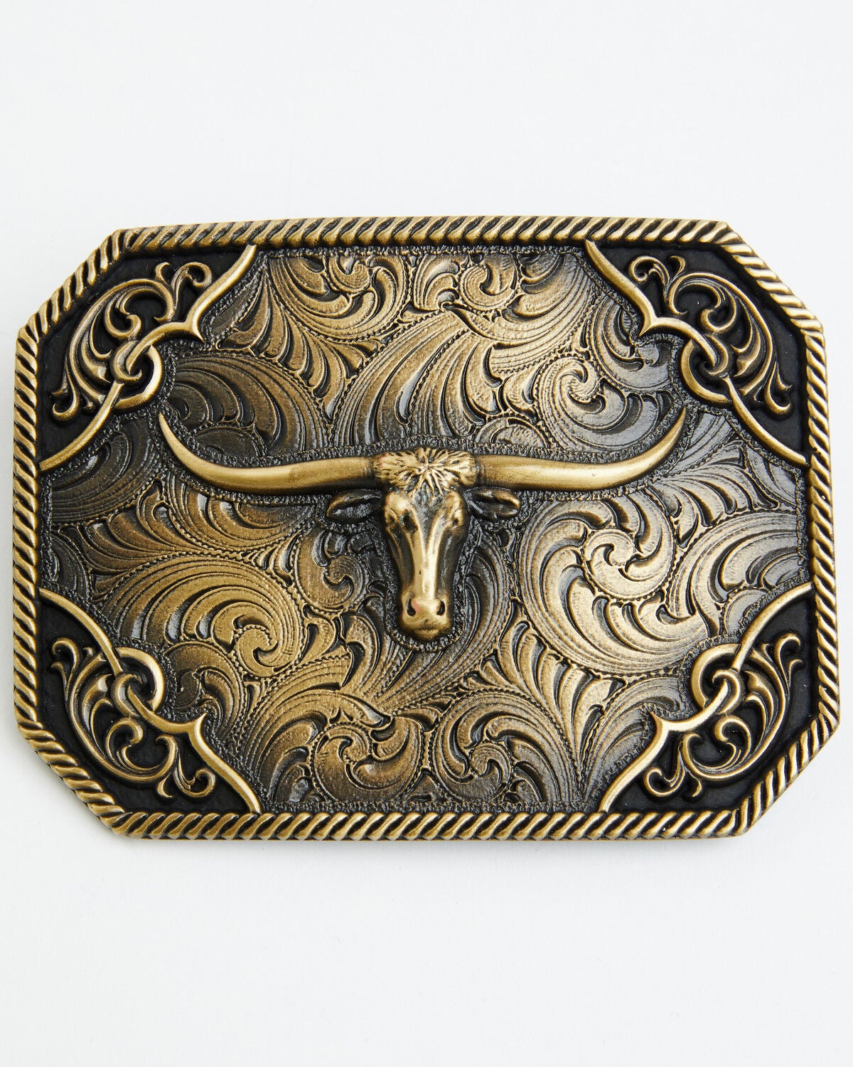 Image #1 - Cody James Scroll Work Long Horn Belt Buckle, Gold, hi-res