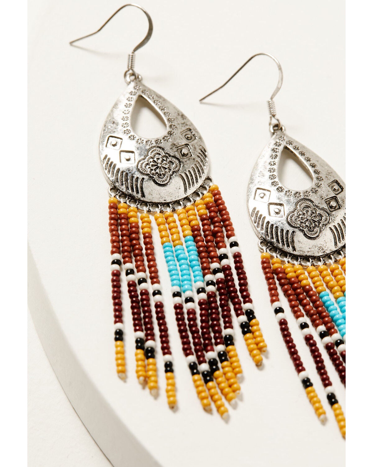 Image #2 - Shyanne Women's Frontier Antique Teardrop Seed Bead Fringe Earrings, Silver, hi-res