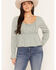 Image #1 - Wonderwest Women's Long Sleeve Lace Trim Button-Front Top, Blue, hi-res