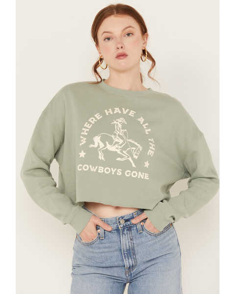 Ali Dee Women's Where Have All The Cowboys Gone Graphic Crewneck, Sage, hi-res