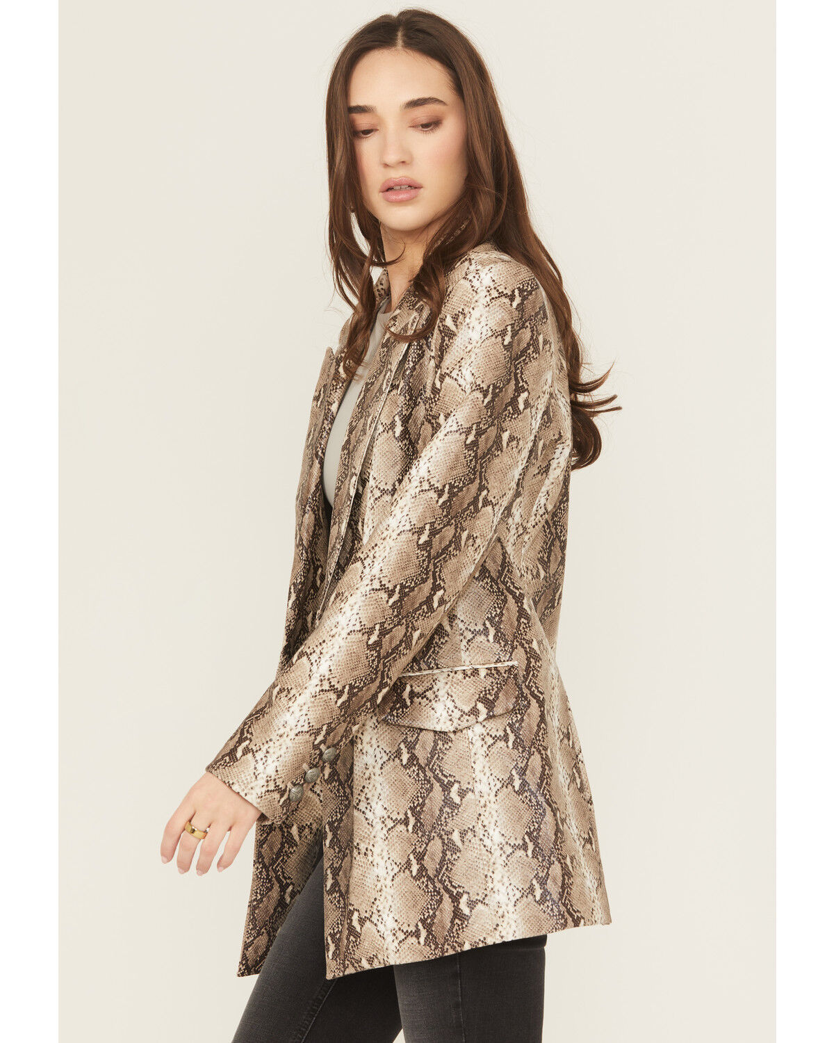 Image #2 - Ariat Women's Faux Snakeskin Embossed Blazer, Lt Brown, hi-res