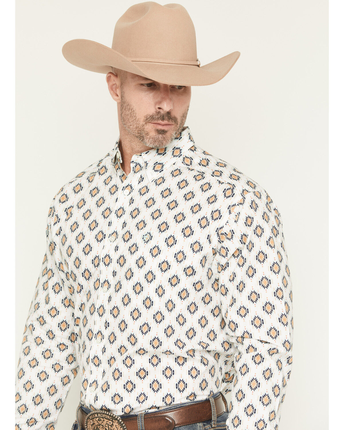 Image #2 - Ariat Men's Cai Southwestern Print Long Sleeve Button-Down Western Shirt, Off White, hi-res