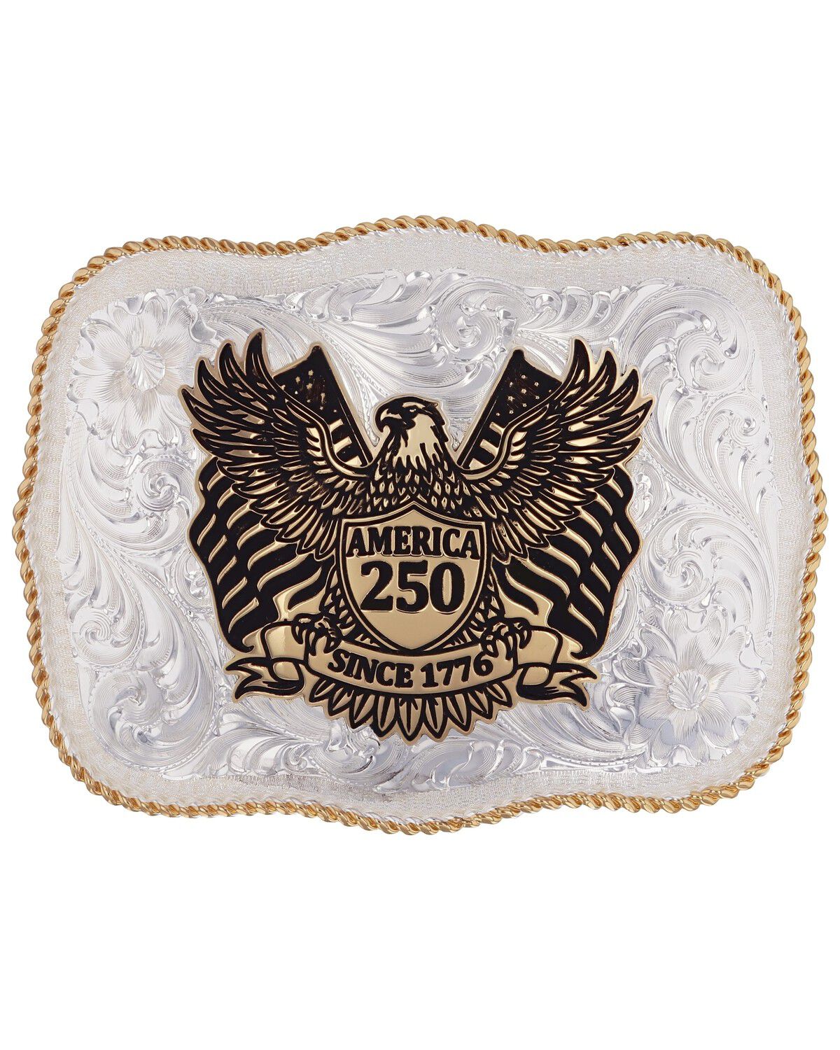 Image #1 - Montana Silversmiths Scallop America 250 Belt Buckle, Silver, hi-res
