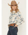 Image #2 - Wrangler Retro Women's Boot Barn Exclusive Plaid Print Long Sleeve Pearl Snap Flannel Shirt, Teal, hi-res