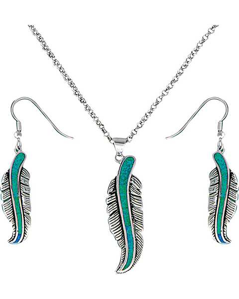 Image #1 - Montana Silversmiths Women's Storyteller Feather Jewelry Set, Silver, hi-res