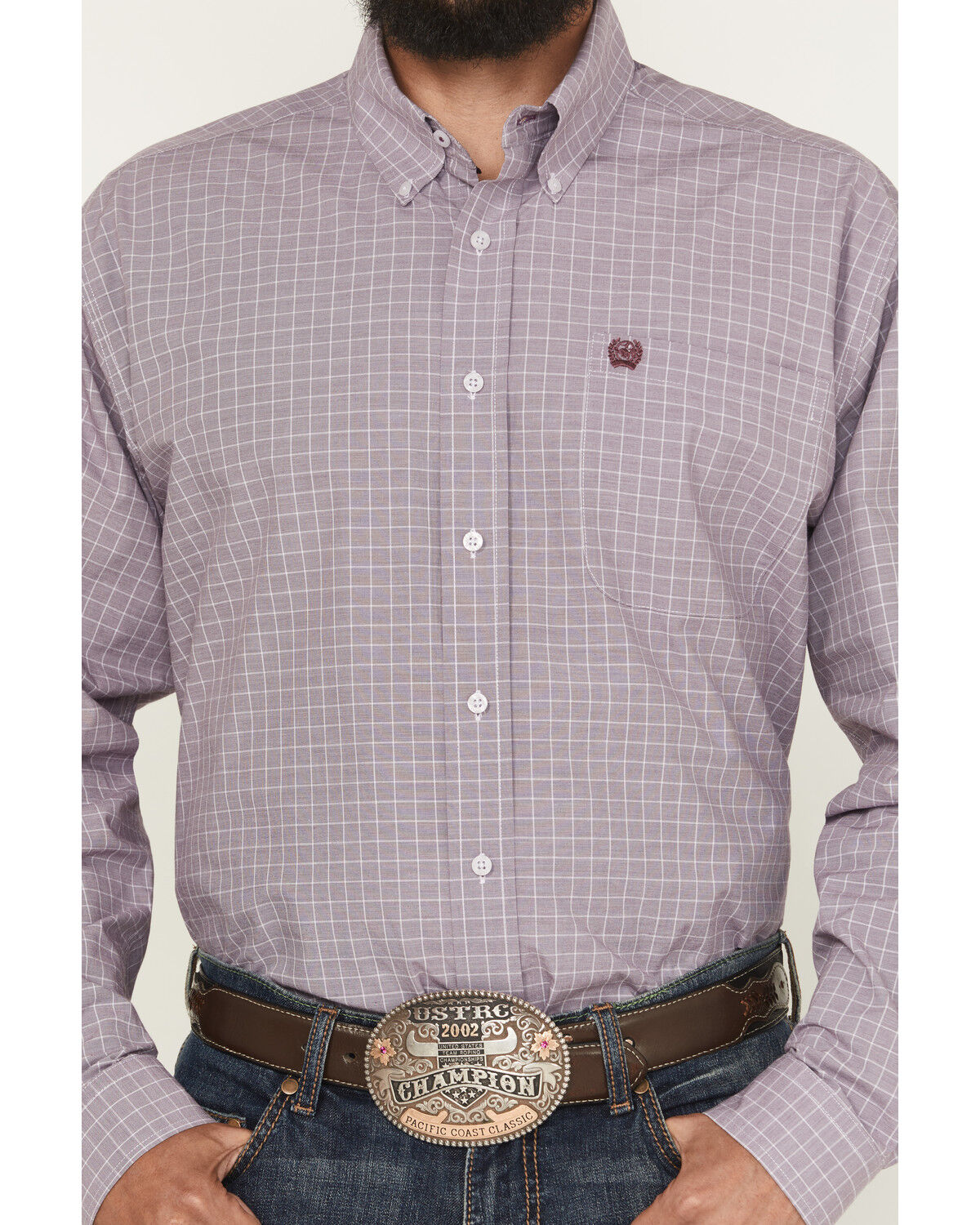 Image #3 - Cinch Men's Checkered Long Sleeve Button-Down Western Shirt, Light Purple, hi-res