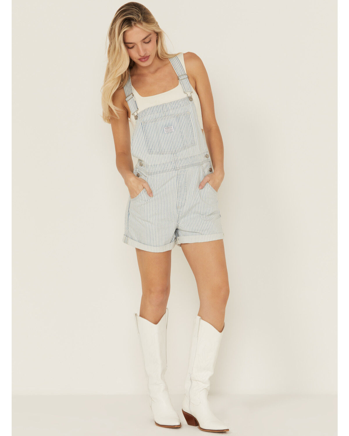 Image #1 - Levi's Women's Landy Women Striped Print Vintage Shortalls, Light Wash, hi-res
