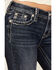 Image #4 - Miss Me Women's Dark Wash Mid Rise Whip Stitch Pocket 32" Bootcut Stretch Denim Jeans, Dark Wash, hi-res