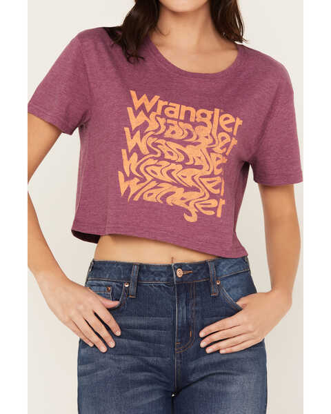 Image #3 - Wrangler Women's Trippy Boxy Cropped Graphic Tee, Purple, hi-res
