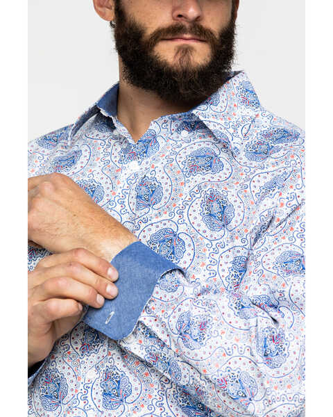 Image #4 - Tuf Cooper Men's Stretch Paisley Print Long Sleeve Western Shirt , Blue, hi-res
