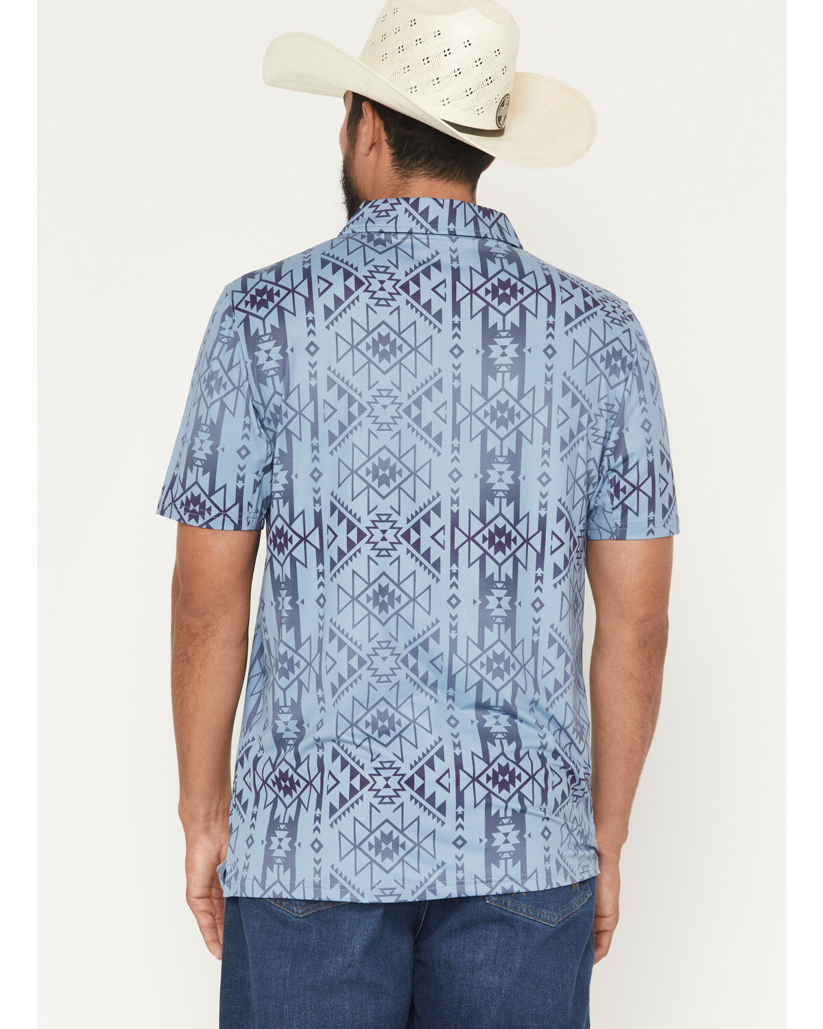 Image #4 - Hooey Men's The Weekender Southwestern Print Short Sleeve Button-Down Polo Shirt, Blue, hi-res