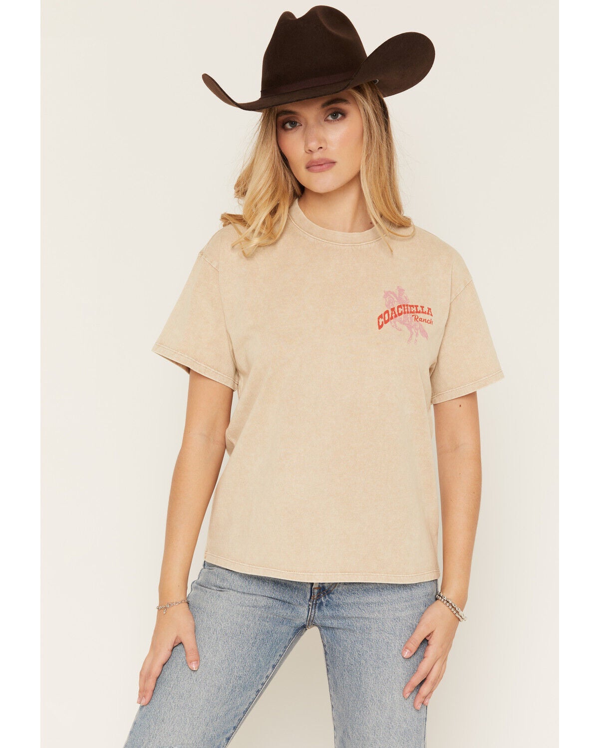 Image #2 - Youth in Revolt Women's Coachella Ranch Short Sleeve Graphic Tee, Tan, hi-res