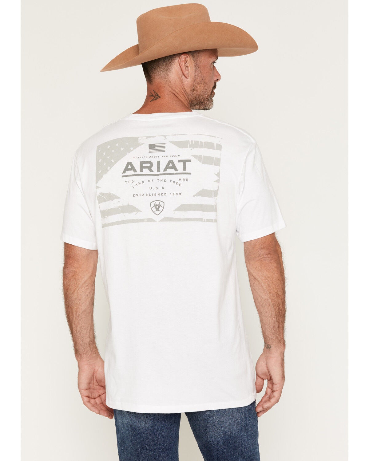 Ariat Men's Lockup Flag Painted Short Sleeve Graphic T-Shirt, White, hi-res