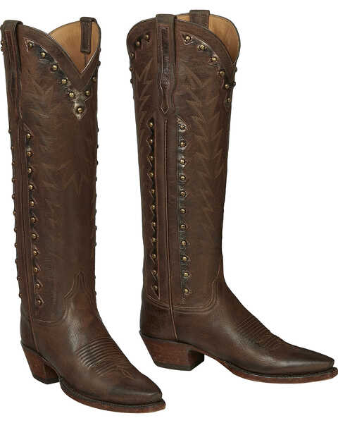 Image #2 - Lucchese Handmade Brown Danielle Goatskin Tall Cowgirl Boots - Snip Toe , , hi-res