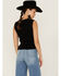 Shyanne Women's Eyelet Smocked Corset Tank Top, Black, hi-res