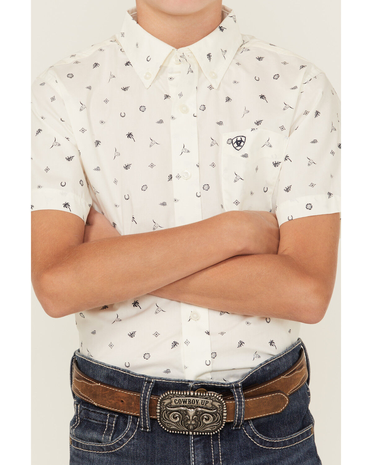 Product Name:  Ariat Boys' Conversation Print Short Sleeve Button-Down Western Shirt