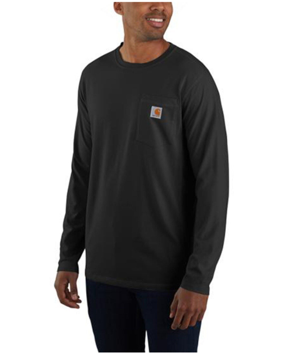 Carhartt Men's Force Relaxed Fit Midweight Long Sleeve Pocket T-Shirt - Tall, Black, hi-res