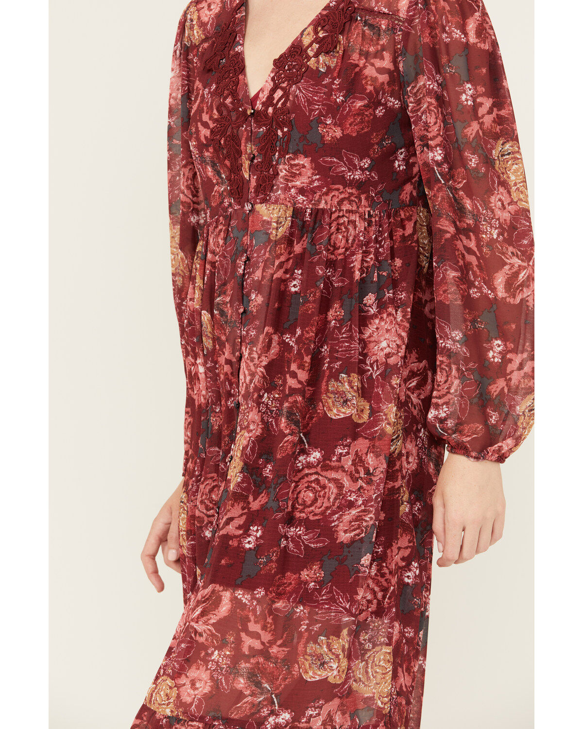 Image #3 - Beyond The Radar Women's Floral Print Crochet Trim Midi Dress, Multi, hi-res