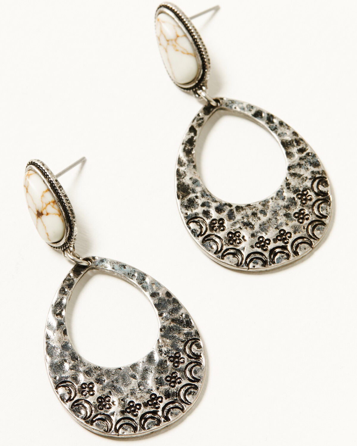 Shyanne Women's Isla Oasis Stamped Teardrop Earrings, White, hi-res