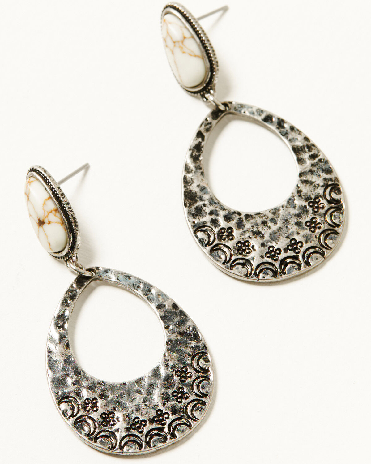 Image #1 - Shyanne Women's Isla Oasis Stamped Teardrop Earrings, White, hi-res
