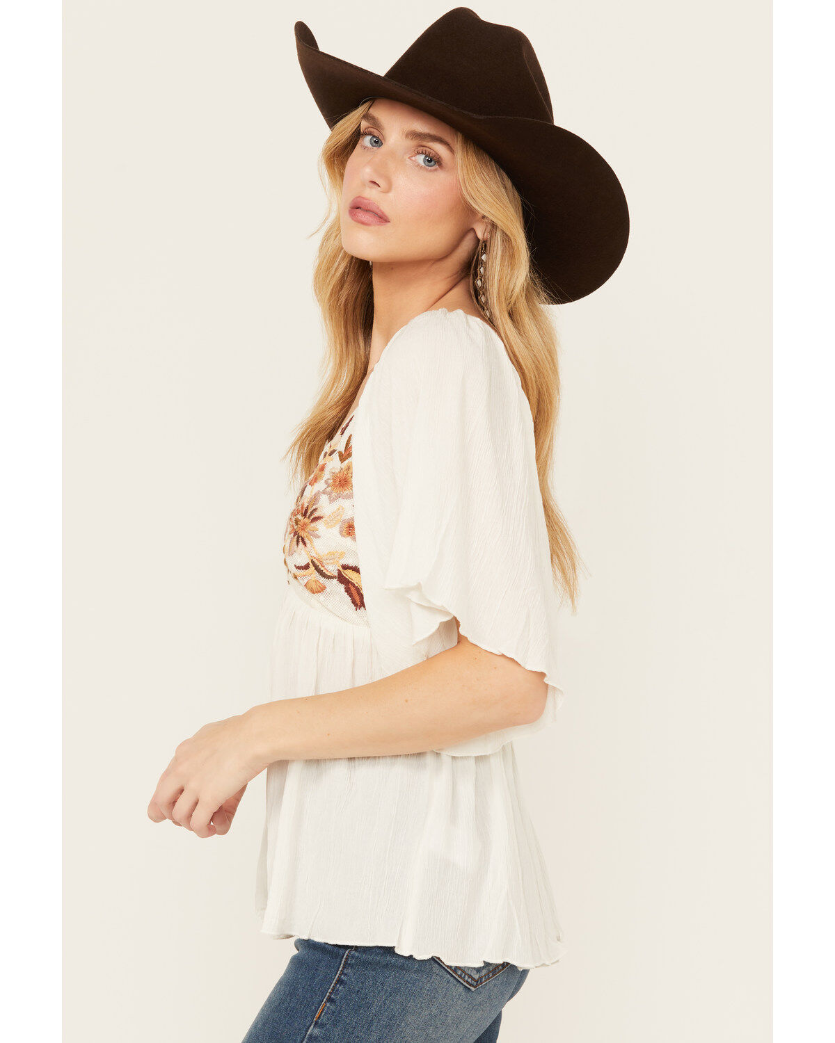 Product Name: Shyanne Women's Embroidered Bodice Short Sleeve Crinkle Peasant Top