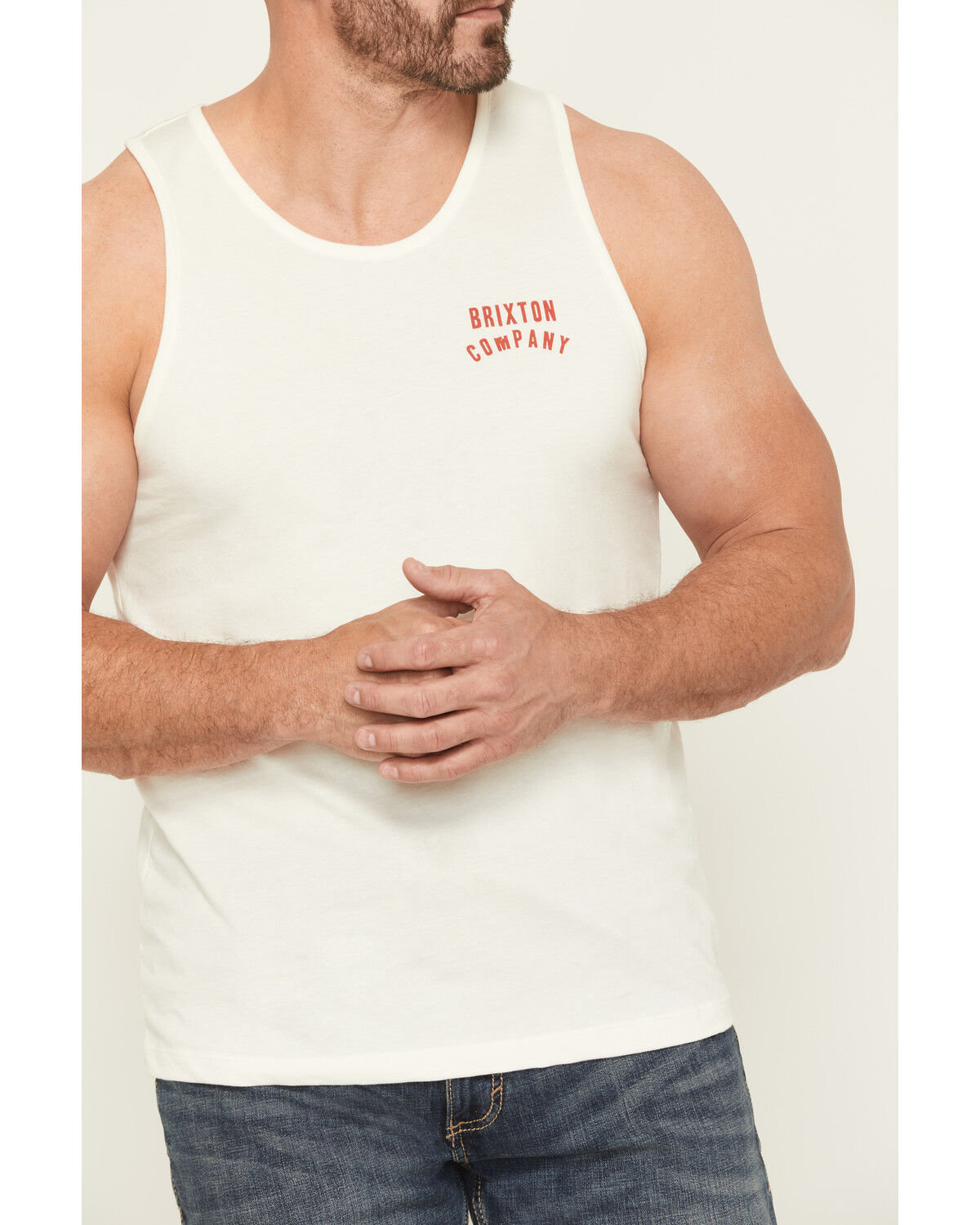 Image #4 - Brixton Men's Woodburn Logo Tank, Off White, hi-res