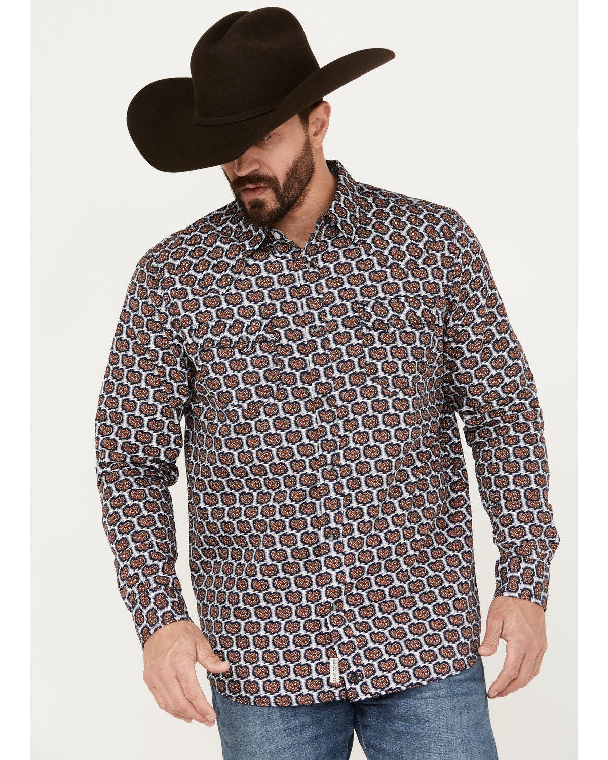 Moonshine Spirit&reg; Men's Stepping Stone Long Sleeve Western Snap Shirt, Navy, hi-res