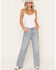 Image #1 - Cello Women's Medium Wash Mid Rise Rhinestone Embellished Wide Leg Stretch Denim Jeans, Medium Wash, hi-res