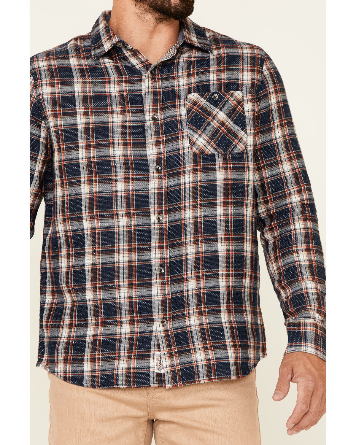 Image #3 - Flag & Anthem Men's Sarona Double Layer Dobby Plaid Long Sleeve Button Down Western Shirt, Navy, hi-res