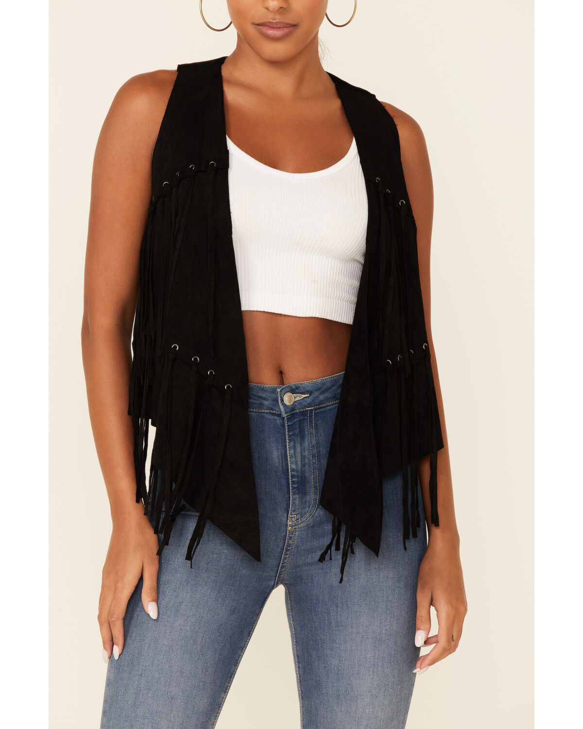 black suede fringe vest