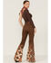 Ranch Dress'n Women's Bandera Southwestern Border Print Flare Jeans , Rust Copper, hi-res