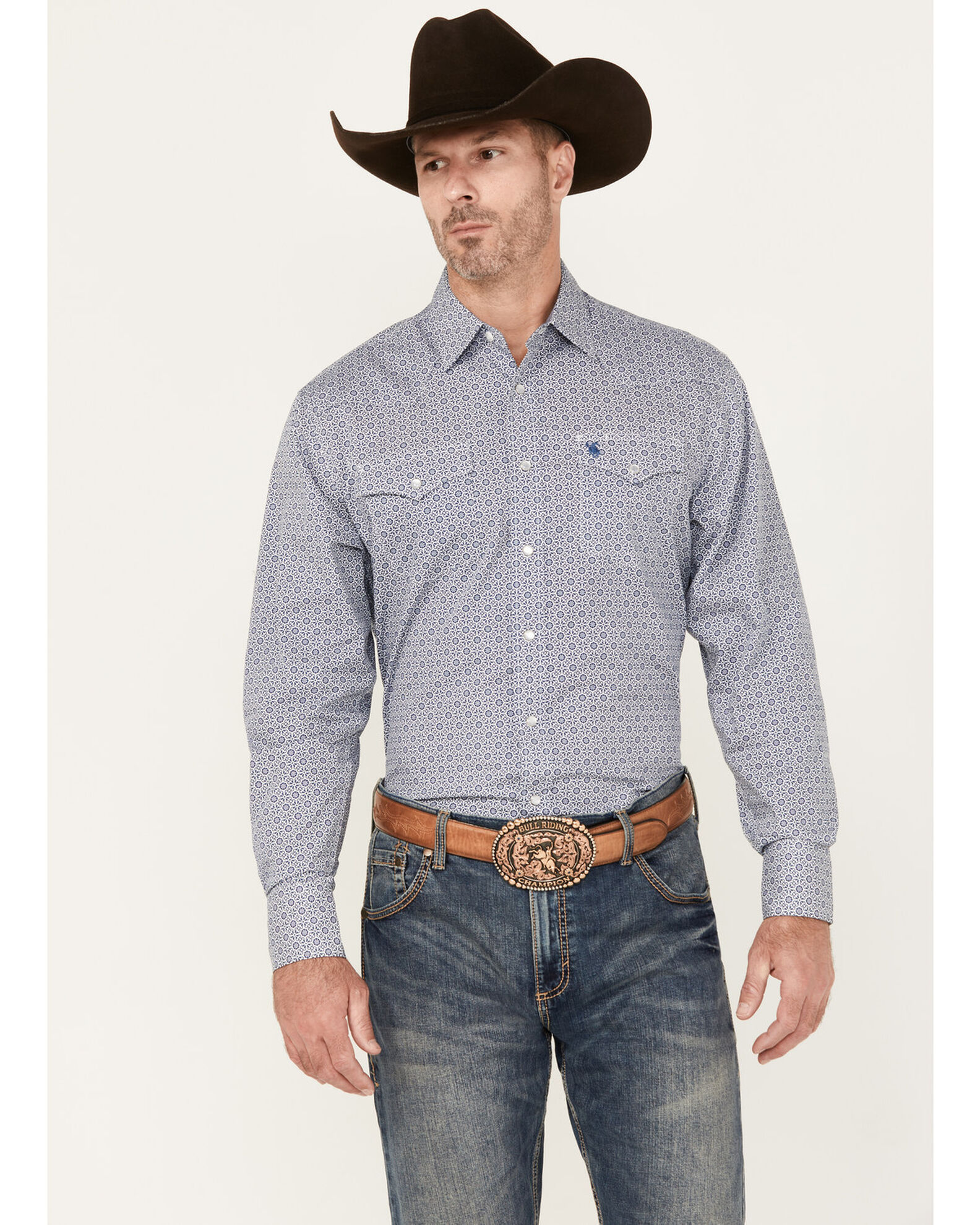 Rodeo Clothing Men's Medallion Print Long Sleeve Pearl Snap Western Shirt