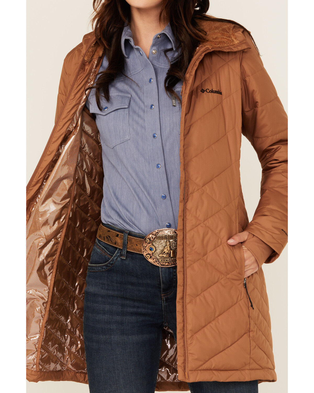 Image #3 - Columbia Women's Heavenly Long Hooded Coat, Camel, hi-res