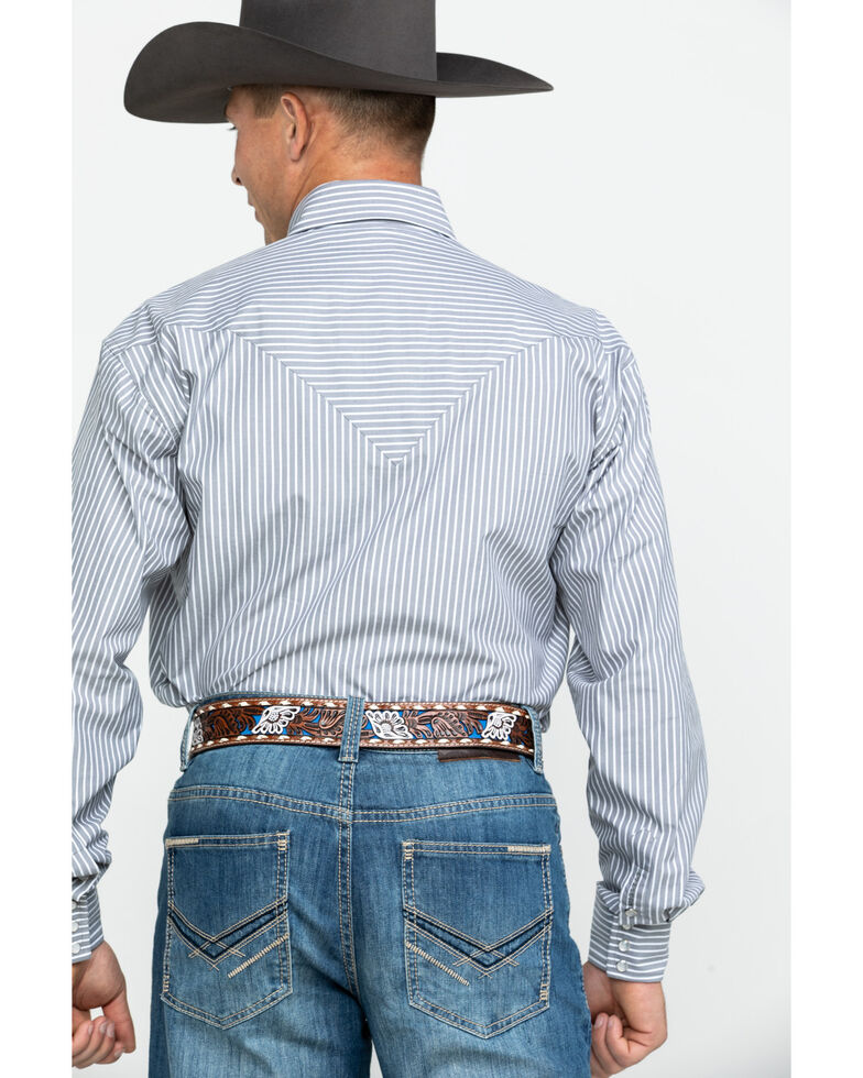 Stetson Men's Grey Striped Two Pocket Long Sleeve Western Shirt | Boot Barn