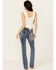Image #1 - Grace In LA Women's Fleur De Lis Embroidered Pocket Bootcut Stretch Denim Jeans, Medium Wash, hi-res