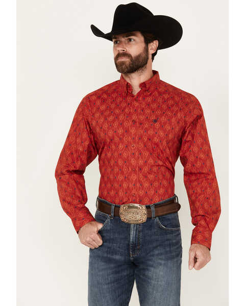 Ariat Men's Parsons Southwestern Print Long Sleeve Button-Down Western Shirt - Tall , Red, hi-res