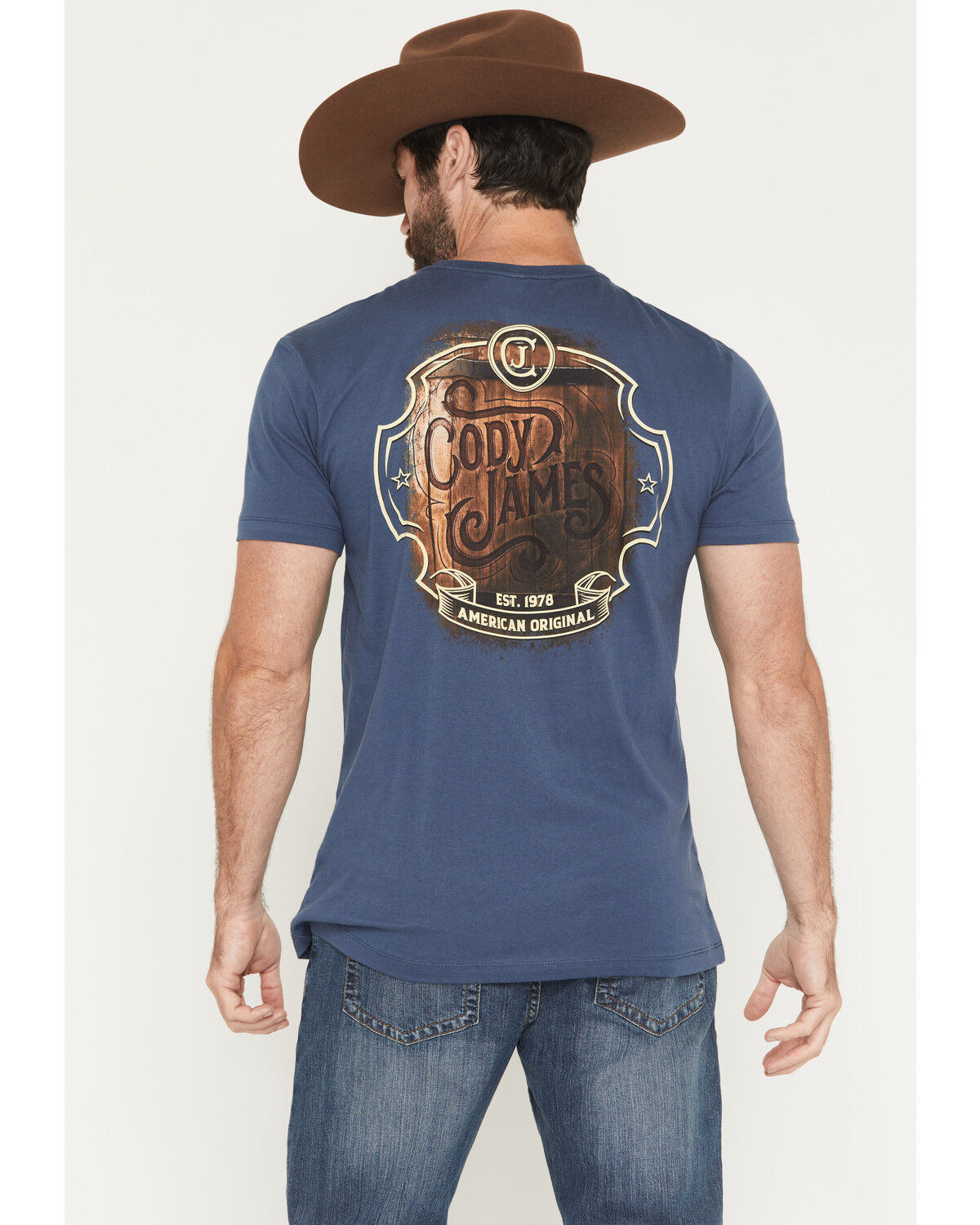 Image #1 - Cody James Men's Whiskey Barrel Logo Short Sleeve Graphic T-Shirt, Navy, hi-res