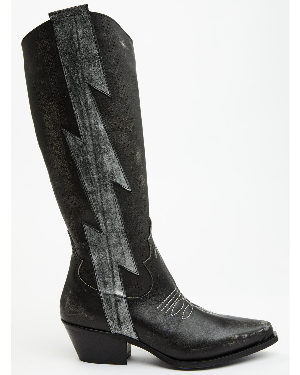 Image #2 - Italian Cowboy Women's Bolt Overlay Tall Western Boots - Snip Toe, Dark Grey, hi-res