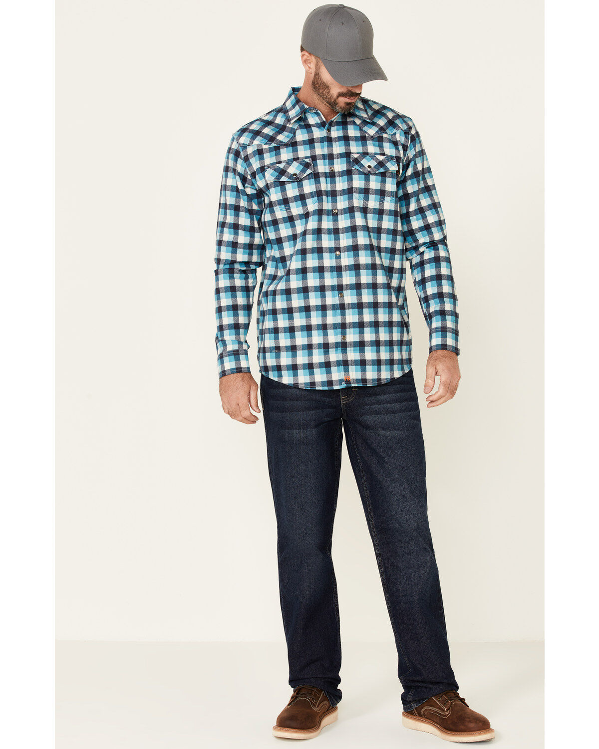 Image #2 - Cody James Men's FR Plaid Print Long Sleeve Work Shirt, Teal, hi-res