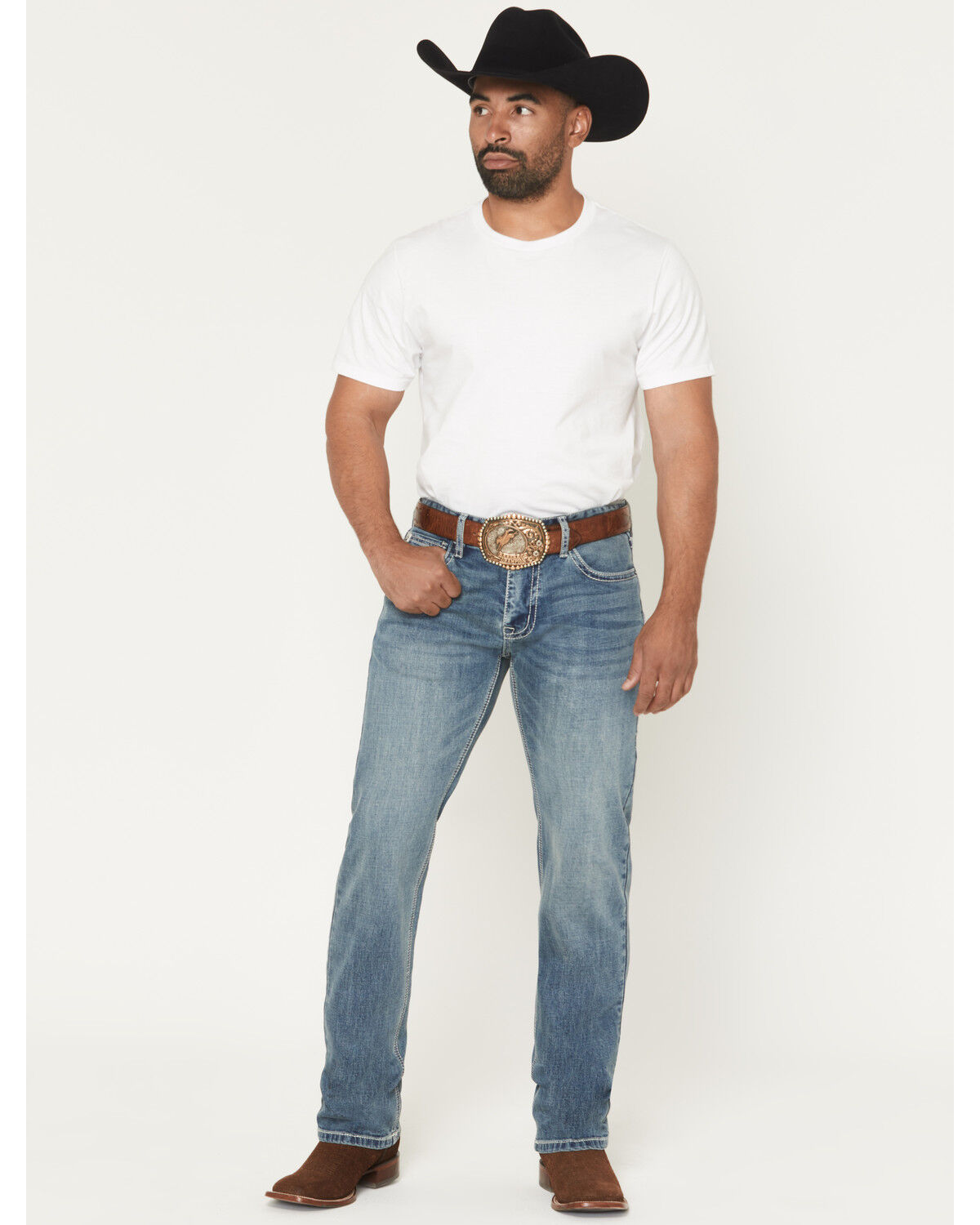 Image #1 - Hooey Men's Medium Wash Slim Straight Stretch Denim Jeans, Medium Wash, hi-res