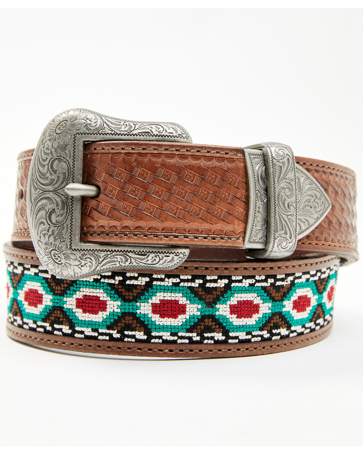 Image #1 - Cody James Men's Mexican Flag Strap Leather Belt, Brown, hi-res