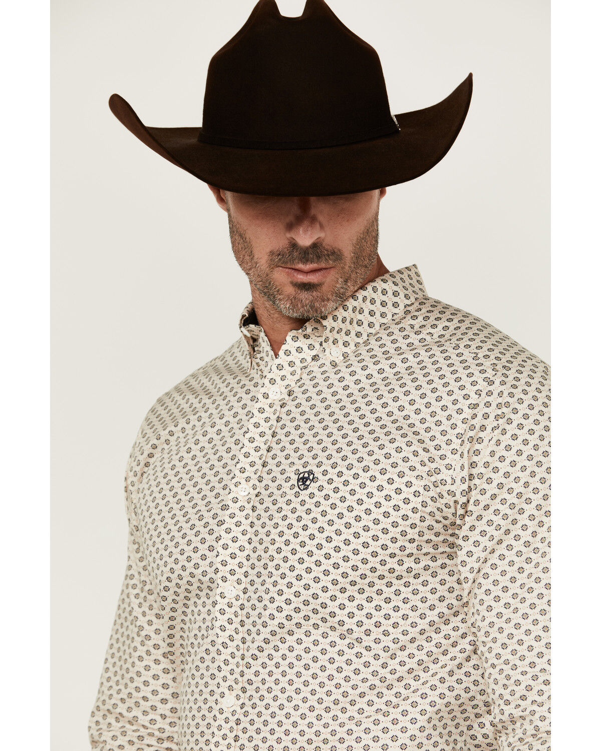 Image #2 - Ariat Men's Fraiser Geo Print Long Sleeve Button-Down Western Shirt, Cream, hi-res