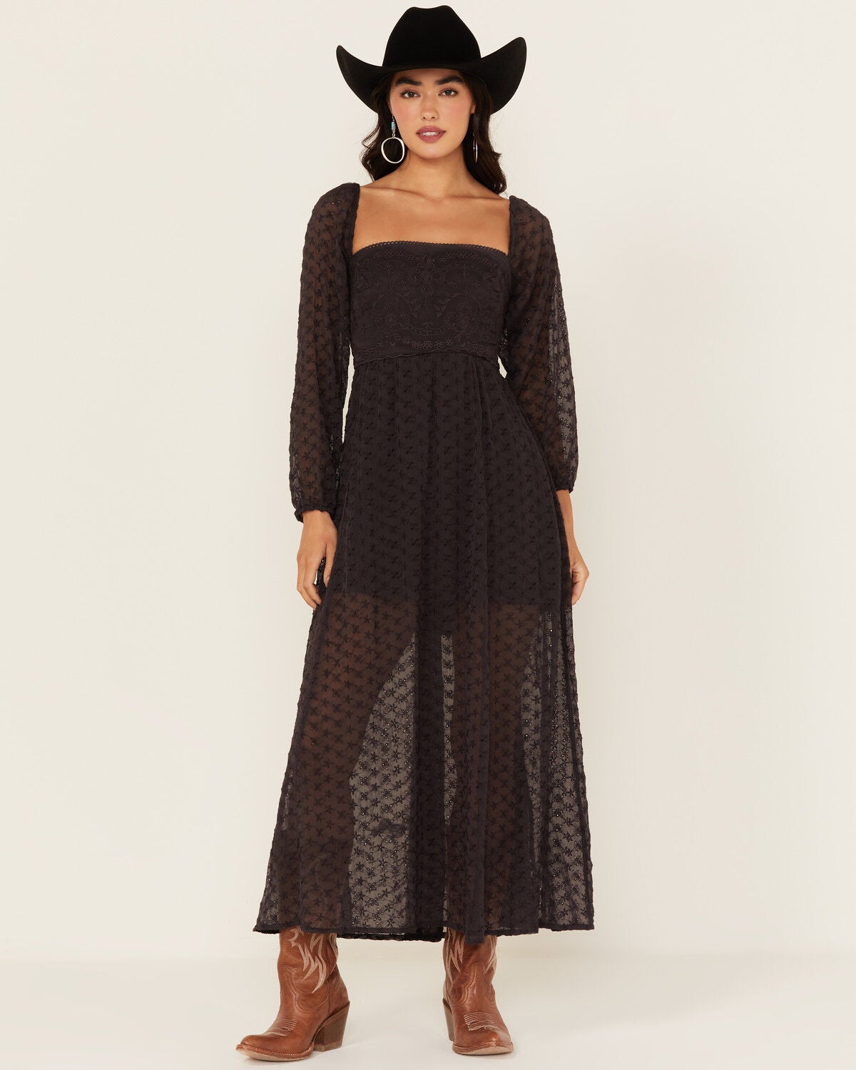 Free People Women's Malina Long Sleeve Maxi Dress, Black, hi-res