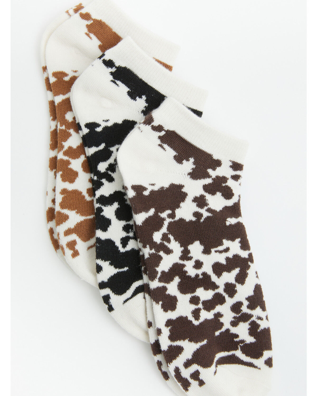 Boot Barn Women's Scout Cow Print No Show Socks - 3 Pack, Brown, hi-res