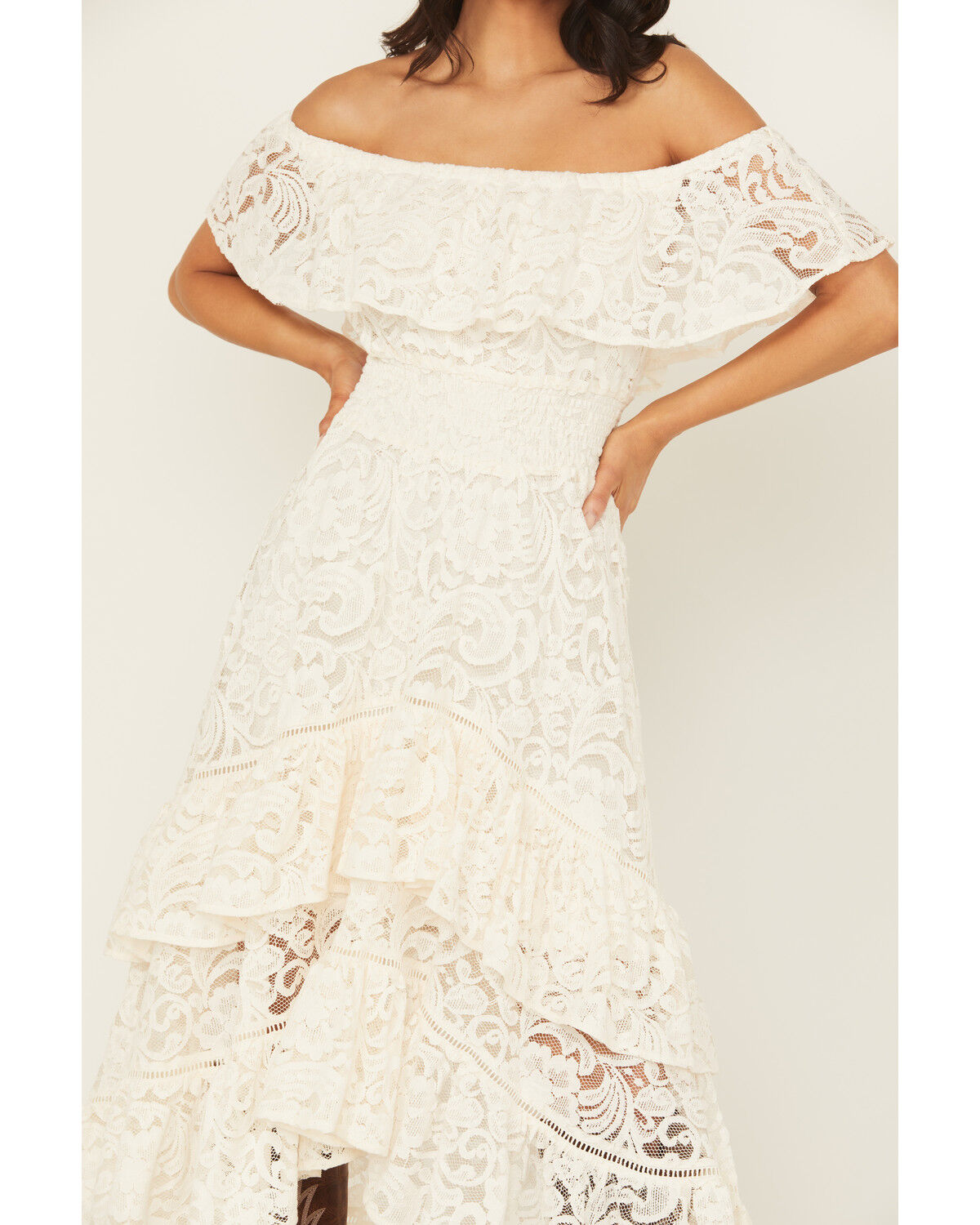 Image #3 - Shyanne Women's Lace Off The Shoulder High-Low Dress, Off White, hi-res